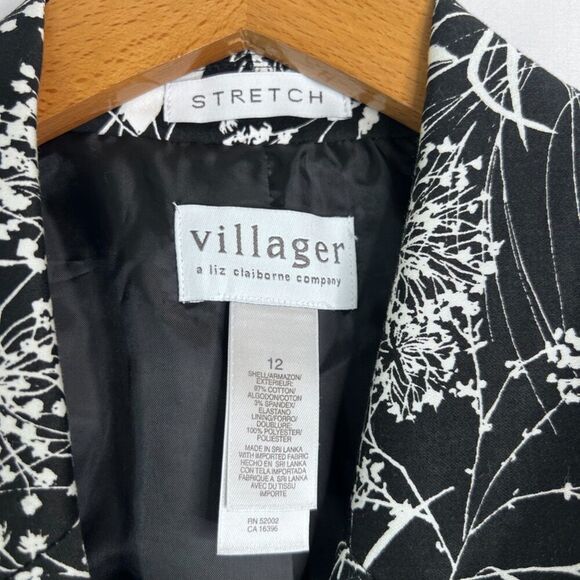Villager by Liz Claiborne Black Floral Maximal Cotton Blazer Jacket Size 12 - Picture 8 of 10